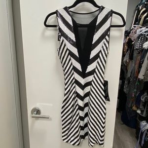 Brand New Black and White Sheer Deep V dress